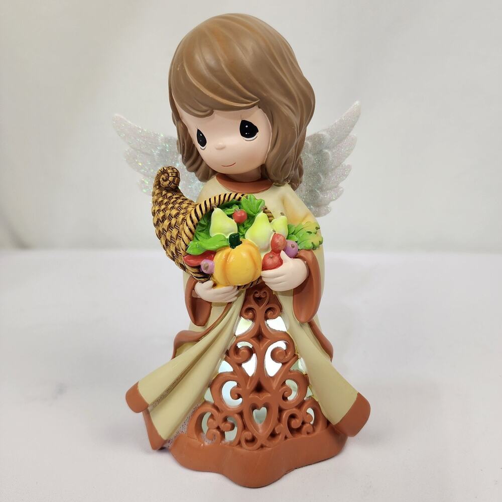 Precious Moments LED Fall Harvest 7" Angel Figurine Brown Hair w/Cornucopia 2015